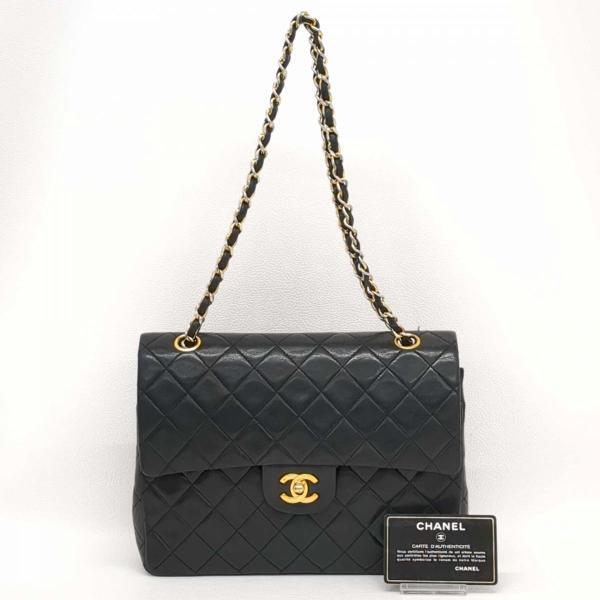 シャネル チェーンショルダー ダブルフラップ マトラッセ ラムスキン ブラック 黒 ゴールド金具 CHANEL 中古 ◆2008拍卖