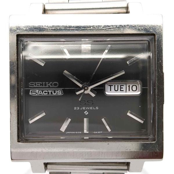 稼働品 セイコー 5アクタス 6106-5440 自動巻 23石 スクエア 黒文字盤 腕時計 アンティーク SEIKO 中古 ◆2008拍卖