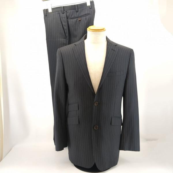 バーバリー ブラックレーベル セットアップ スーツ メンズ ブラック 92 ストライプ BURBERRY BLACK LABEL ◆2008拍卖