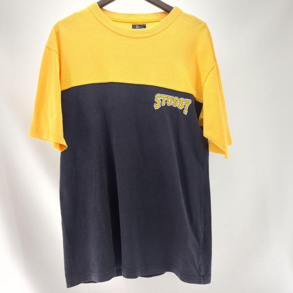 ステューシー 半袖Tシャツ SIZE M 紺タグ USA製 フットボール イエロー ネイビー メンズ stussy 古着 中古 ◆2009拍卖