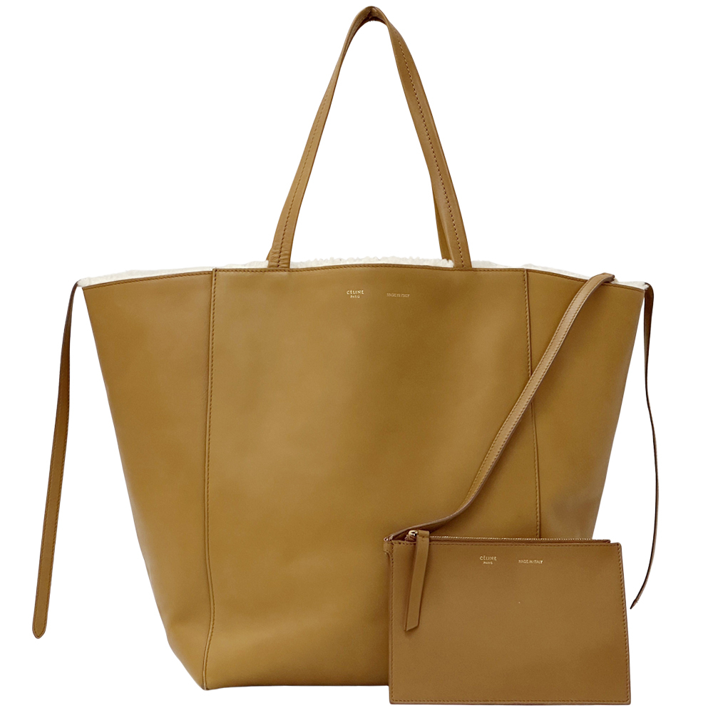セリーヌ CELINE バッグ レディース ブランド カバファントム トートバッグ レザー ウール ブラウン キャメル ポーチ付き もこもこ 秋冬拍卖
