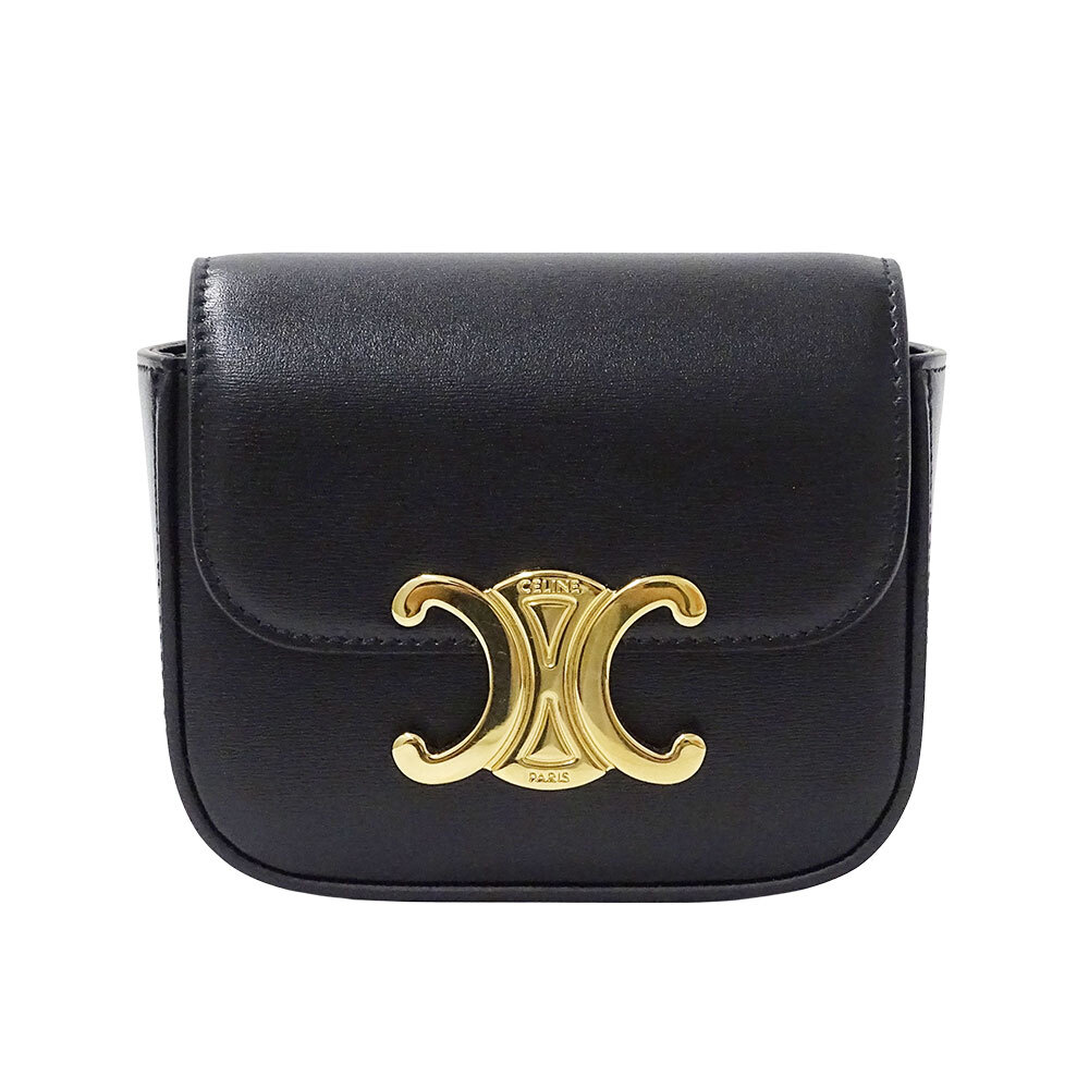 セリーヌ CELINE バッグ レディース ブランド ショルダーバッグ シャイニーカーフスキン トリオンフ ミニクロード ブラック 斜めがけ拍卖