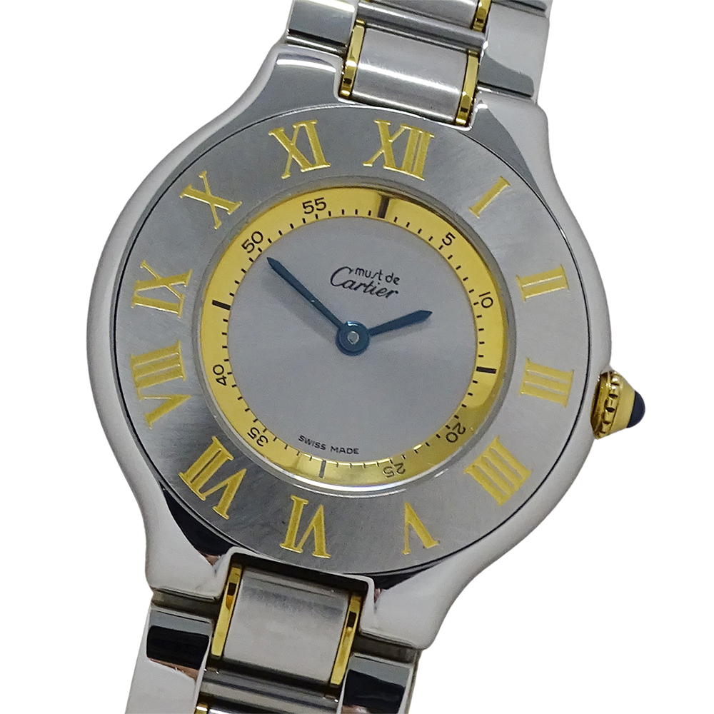 カルティエ Cartier 時計 ボーイズ ブランド マスト21 ヴァンティアン クオーツ QZ ステンレス SS GP W10072R6 コンビ ラウンド 磨き済み拍卖