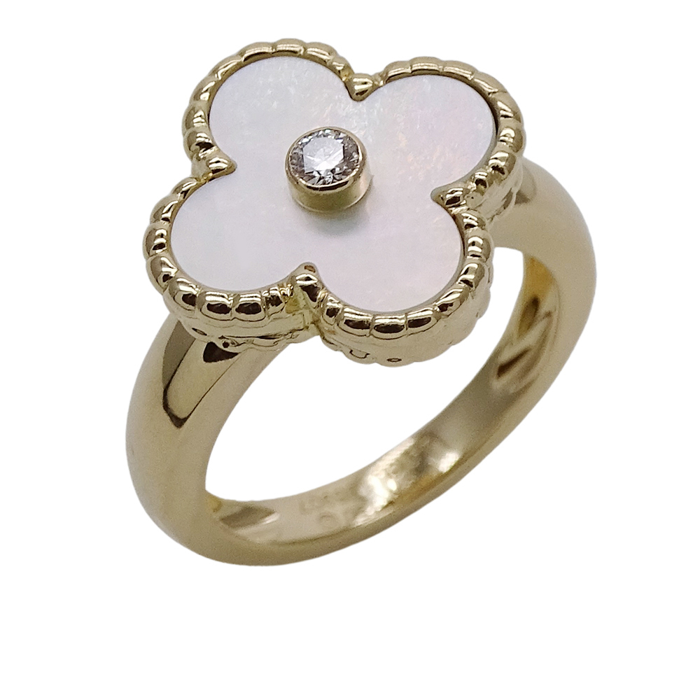 ヴァンクリーフ&アーペル リング ヴィンテージアルハンブラ レディース ブランド 指輪 750YG マザーオブパール ダイヤモンド #49 約9号拍卖