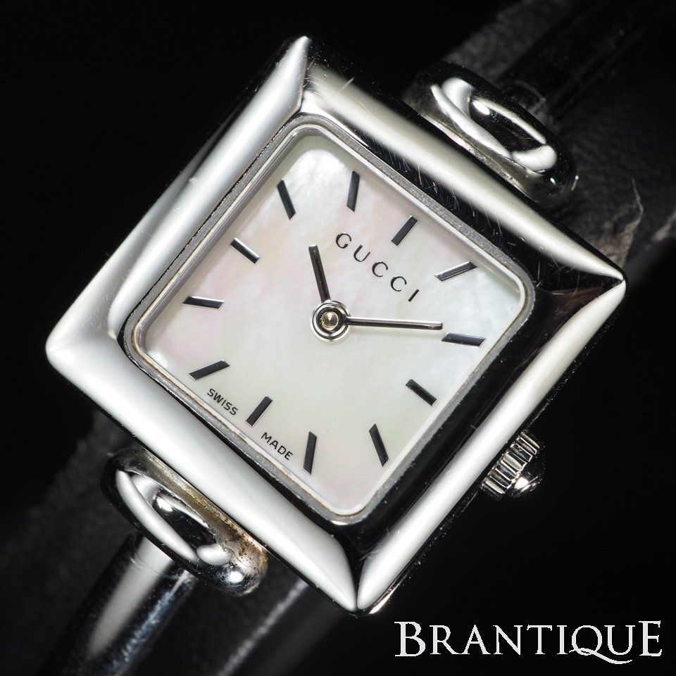 ◆即決あり/シェル◆ GUCCI グッチ 1900L SS QZ クォーツ シェル 文字盤 ホワイトシェル USED 稼働 レディース 腕時計「27909」拍卖