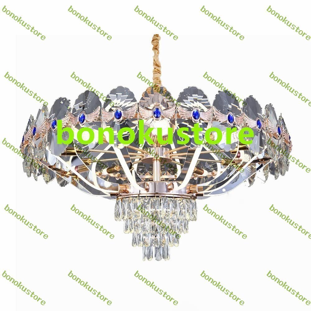 クリスタルシャンデリア LED 3色調光可能吊り下げ ペンダント照明器具天井ランプ サファイア付き リビングルーム ダイニングルーム8-Lig拍卖