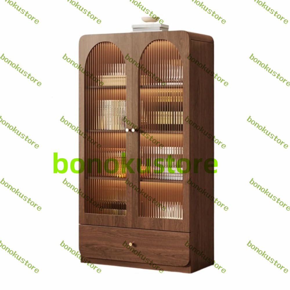 ワインバーキャビネット ワインラック ウイスキー 棚 酒棚 半透明のガラス 酒類貯蔵ロッカー (60*42*168 4層/ウォールナット)拍卖