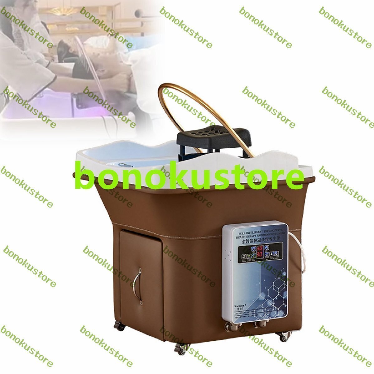 ポータブルアクリルシャンプー洗面器 取り外し可能な水循環スパ美容洗面器 移動ホイール付き スマートサーモスタット ヘアサロン拍卖