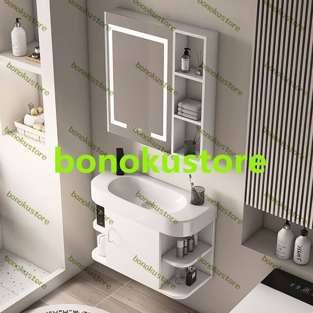洗面台セット小さなスペース用の小さなバスルームシンク、シンクとスマートミラーキャビネット付きのバスルームの洗面台60x28拍卖