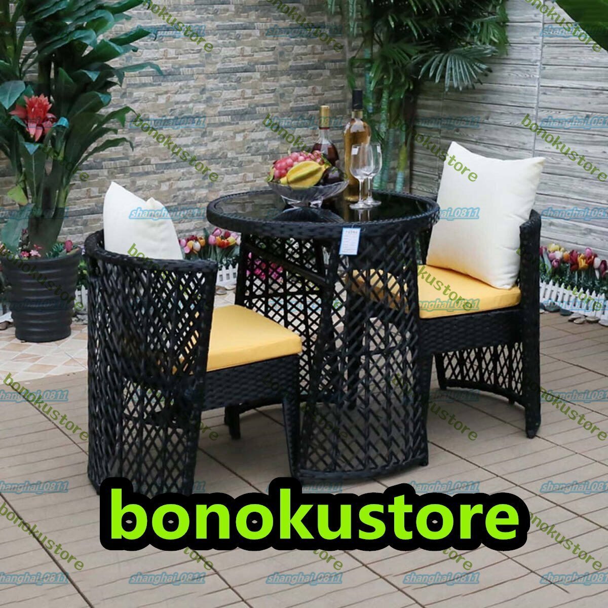 ガーデンテーブルセット ラタン調 ガーデンファニチャー 3点セット 耐候性PE籐 耐水 耐熱 耐日光 ガーデンファニチャーセット チェア収納可拍卖