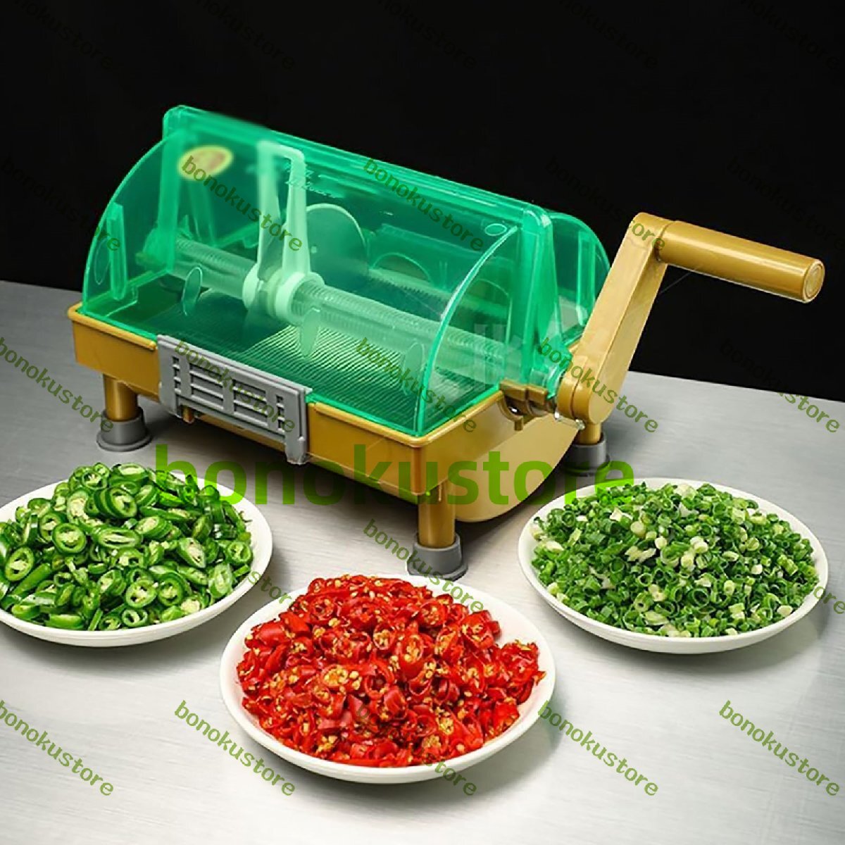 業務用赤ピーマンチョッパー ステンレス刃付き手動ネギカッター 切断長さ: 3mm 30秒クイックカット ネギ/コリアンダー/チリリング用拍卖