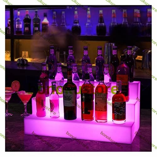 LEDライト付きリキュールボトルディスプレイシェルフ 3の層のびんの陳列台 光るワインラック ボトルディスプレイスタンドバー酒拍卖