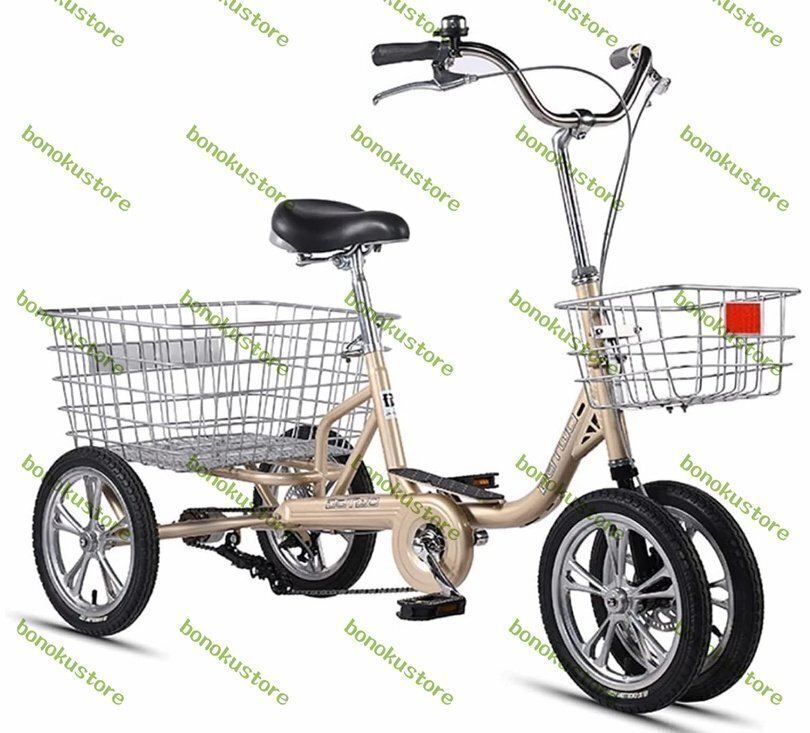 【新入荷】 14インチ三輪自転車 高齢者用 三輪クルーザーバイク リ座席高さ調節可能 アショッピングバスケット付き拍卖