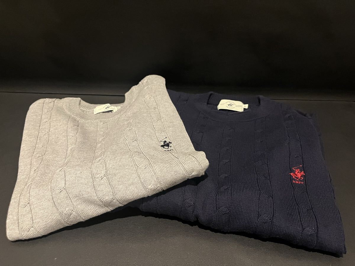 BEVERLY HILLS POLO CLUBのケーブルニットセーター グレー ネイビー 2着拍卖
