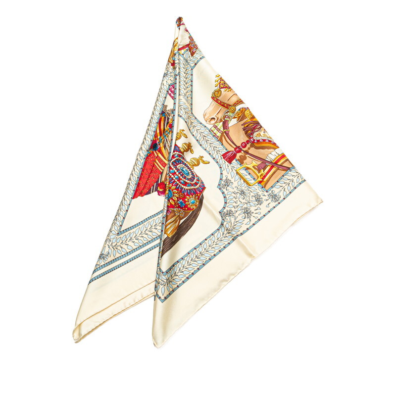 エルメス カレ90 LA DANSE DU CHEVAL MARWARI マールワーリ馬のダンス スカーフ ホワイト マルチカラー シルク HERMES 【中古】拍卖