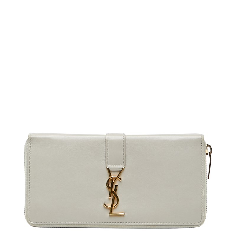 サンローラン YSLロゴ ラウンドファスナー 長財布 414570 ベージュ レザー レディース SAINT LAURENT 【中古】拍卖