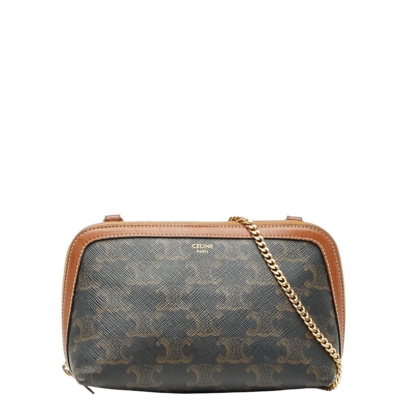 セリーヌ トリオンフ ショルダーバッグ ブラック ブラウン PVC レザー レディース CELINE 【中古】拍卖