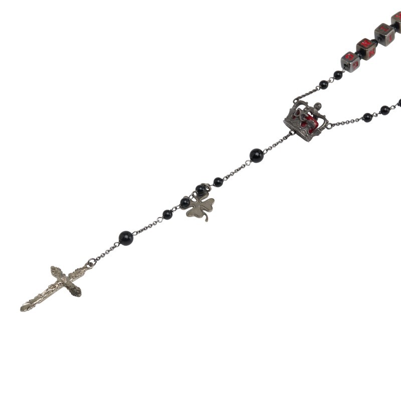 ドルチェアンドガッバーナ ロザリオ クロス ネックレス シルバー ブラック レッド メタル メンズ DOLCE&GABBANA 【中古】拍卖