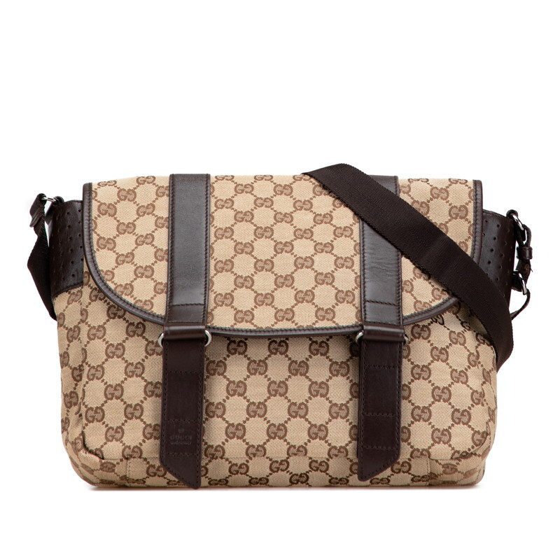 グッチ GGキャンバス 斜め掛け ショルダーバッグ メッセンジャーバッグ 145859 ベージュ ブラウン キャンバス レザー GUCCI 【中古】拍卖