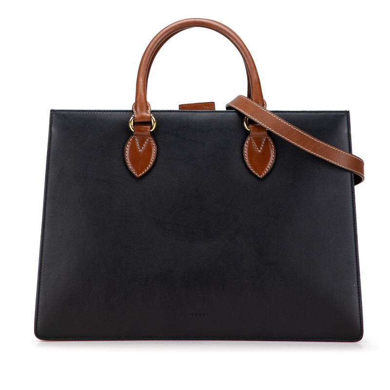 グッチ ロゴ ショルダーバッグ ハンドバッグ 2WAY 409530 ブラック ブラウン レザー レディース GUCCI 【中古】拍卖