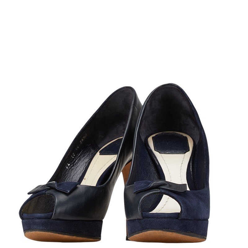 ディオール ハイヒール オープントゥ パンプス サイズ:36 1/2 ブラック レザー レディース Dior 【中古】拍卖