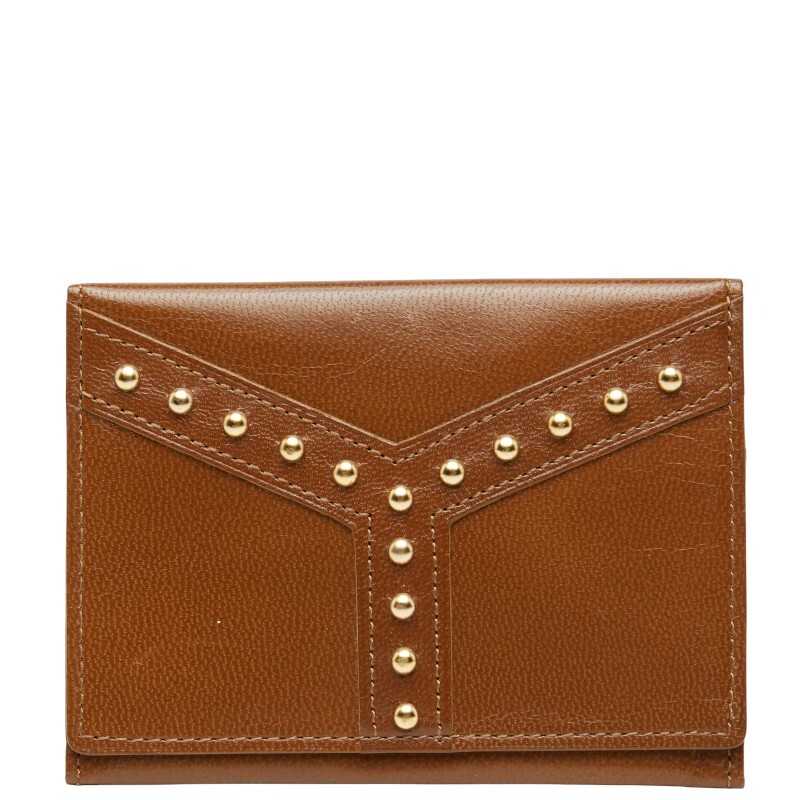 サンローラン スタッズ カードケース パスケース ブラウン レザー レディース SAINT LAURENT 【中古】拍卖