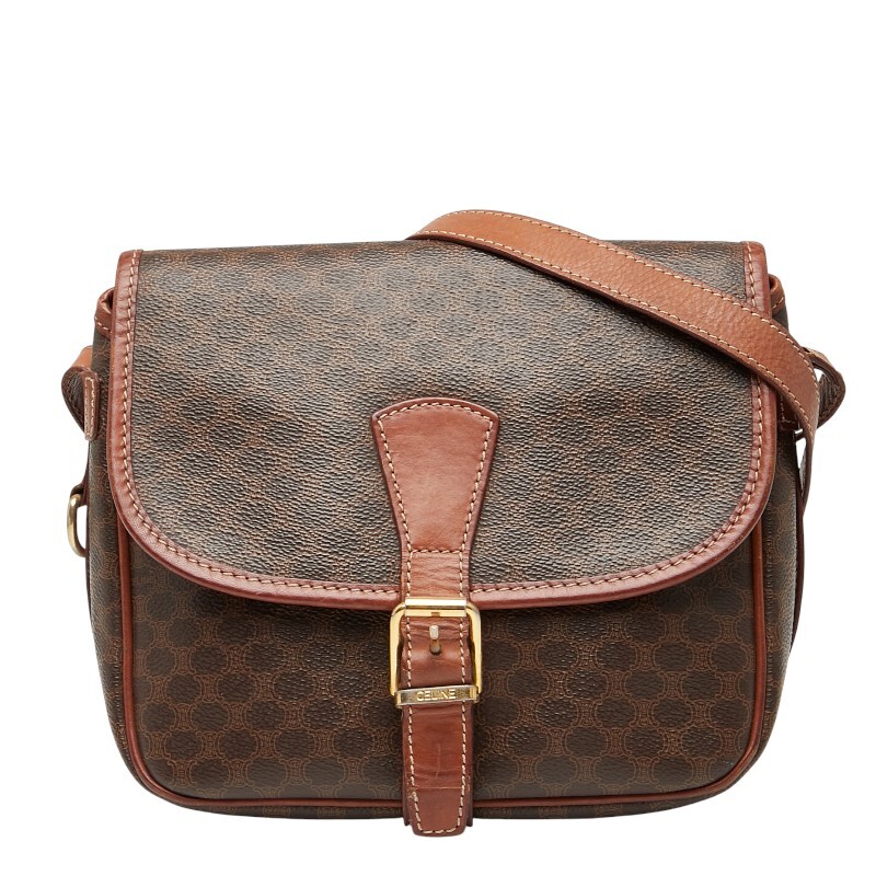 セリーヌ マカダム ショルダーバッグ ブラウン PVC レザー レディース CELINE 【中古】拍卖