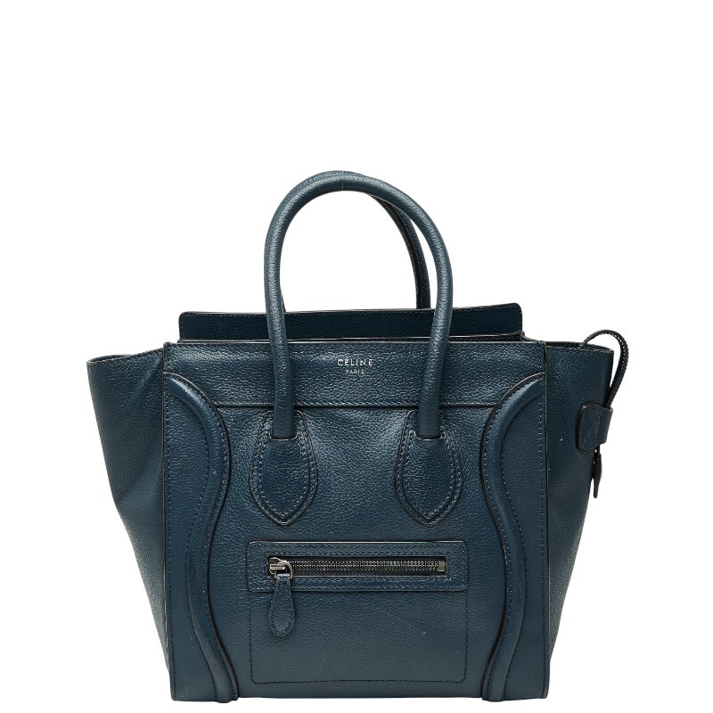 セリーヌ ラゲージ マイクロショッパー ハンドバッグ ネイビー ブルー レザー レディース CELINE 【中古】拍卖