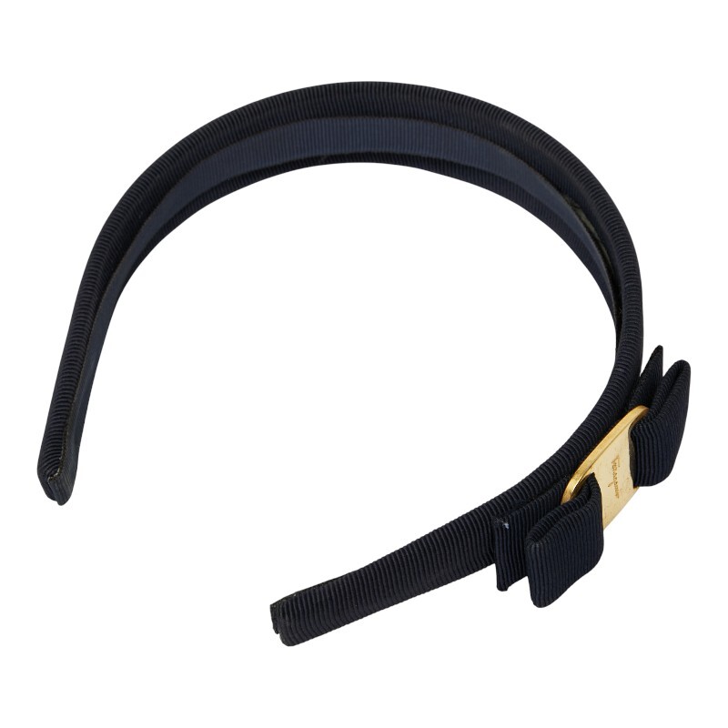 サルヴァトーレフェラガモ ヴァラリボン カチューシャ ネイビー ゴールド キャンバス メッキ レディース Salvatore Ferragamo 【中古】拍卖