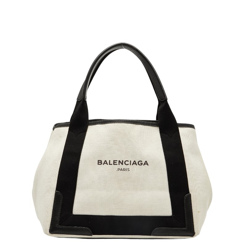 バレンシアガ ネイビーカバス スモール ハンドバッグ 339933 ベージュ ブラック キャンバス レザー レディース BALENCIAGA 【中古】拍卖