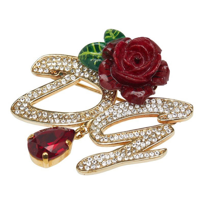 ドルチェアンドガッバーナ バラ ラインストーン ブローチ ゴールド レッド メッキ レディース DOLCE&GABBANA 【中古】拍卖