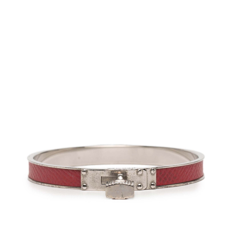エルメス ケリー カデナ モチーフ バングル シルバー レッド メタル レザー レディース HERMES 【中古】拍卖