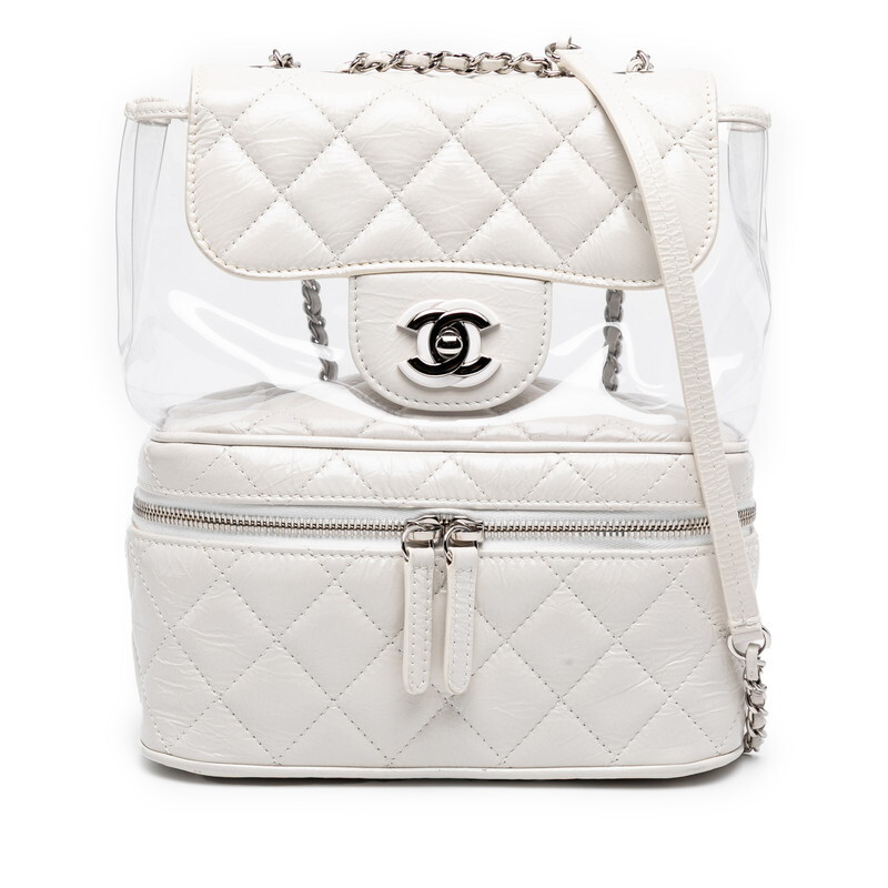シャネル マトラッセ ココマーク チェーン ショルダーバッグ ハンドバッグ ホワイト クリア レザー ビニール レディース CHANEL 【中古】拍卖