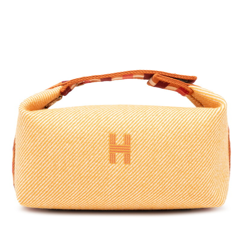 エルメス ブリッド ア ブラック オ カレ PM ハンドバッグ ポーチ フォーブ オレンジ シルバー金具 コットン レディース HERMES 【中古】拍卖