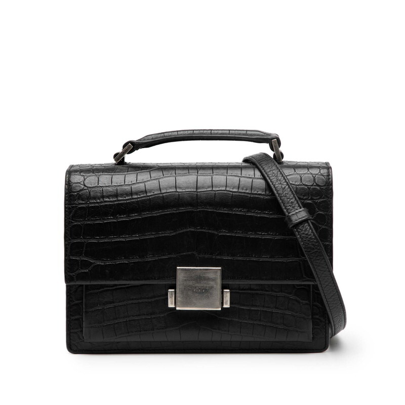 サンローラン ベルシャス クロコ型押し ハンドバッグ ショルダーバッグ 2WAY 482051 ブラック レザー レディース SAINT LAURENT 【中古】拍卖
