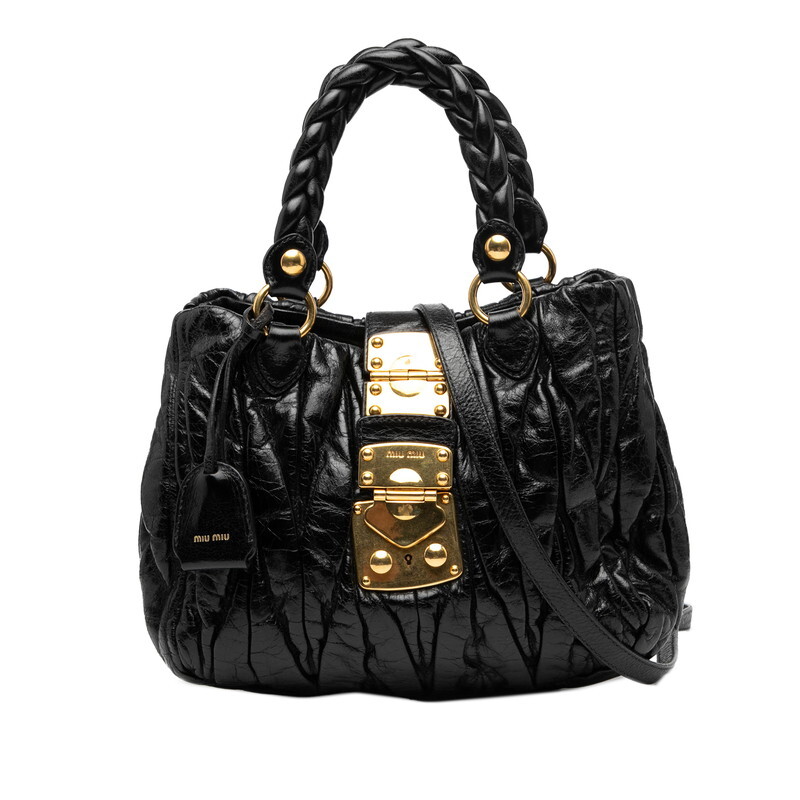 ミュウミュウ マテラッセ ハンドバッグ ショルダーバッグ 2WAY ブラック レザー レディース MIUMIU 【中古】拍卖