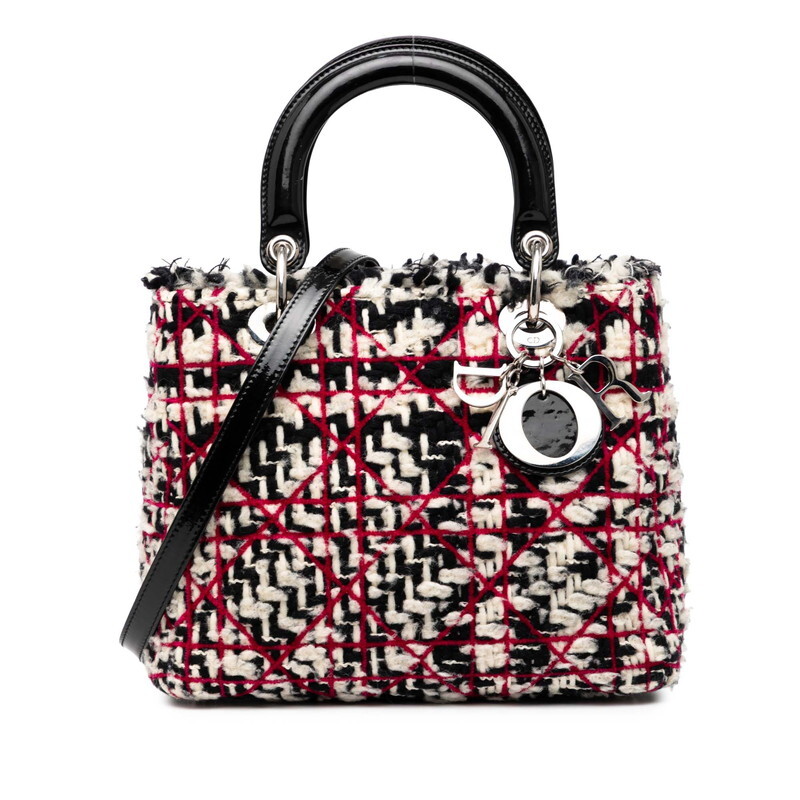 ディオール レディディオール カナージュ ハンドバッグ ショルダーバッグ 2WAY ブラック ホワイト ピンク ツイード レザー Dior 【中古】拍卖