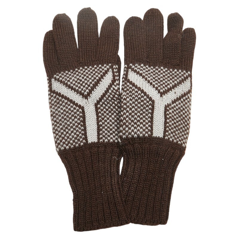 サンローラン Yロゴ 手袋 ブラウン ニット レディース SAINT LAURENT 【中古】拍卖