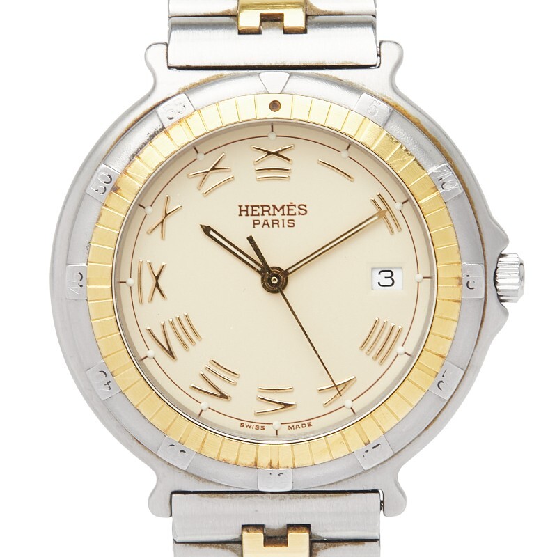 エルメス キャプテンニモ 腕時計 クオーツ ベージュ文字盤 ステンレススチール メッキ メンズ HERMES 【中古】拍卖