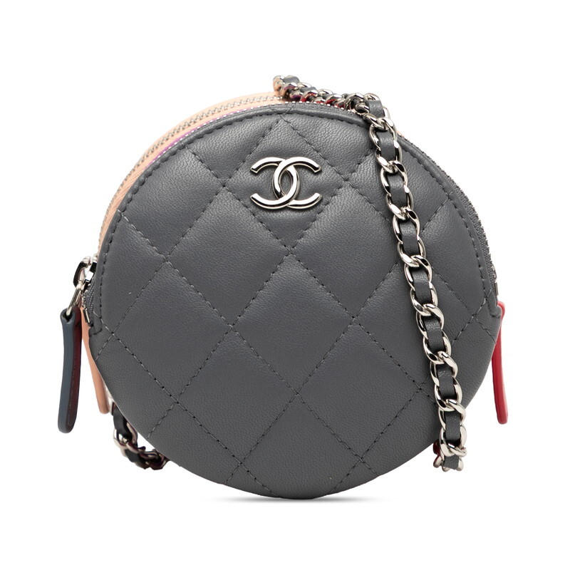 シャネル マトラッセ ココマーク チェーン ショルダーバッグ グレー ピンク パープル ラムスキン レディース CHANEL 【中古】拍卖