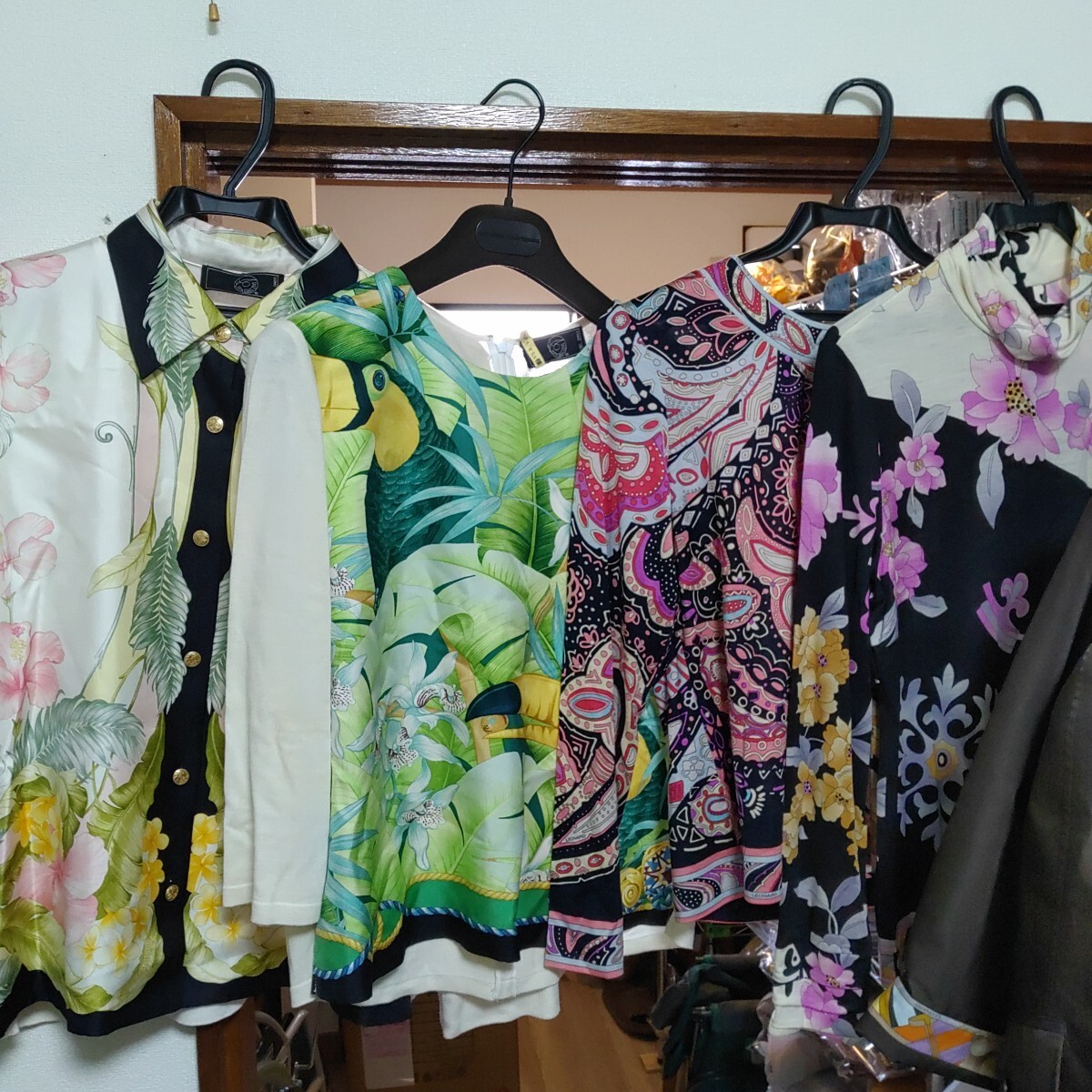 柄シャツ セット Sサイズ相当 ブラウス 派手 鳥柄 昭和レトロ ボタニカル柄 1006-D1-TA1拍卖