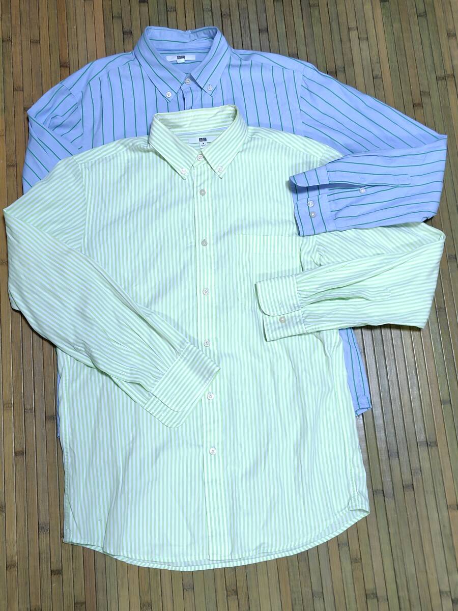 15*【中古訳あり】*UNIQLO ユニクロ カラーワイシャツ M ブルー系&グリーン系 2枚 メンズM 送料無料 拍卖