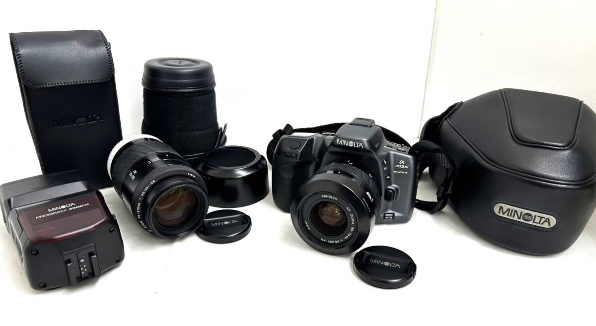 ♪【美品】MINOLTA ミノルタ α303si SUPER AF ZOOM フィルムカメラ レンズAF 70-210mm フラッシュ 専用ケース付き ブラック 動作未確認♪拍卖