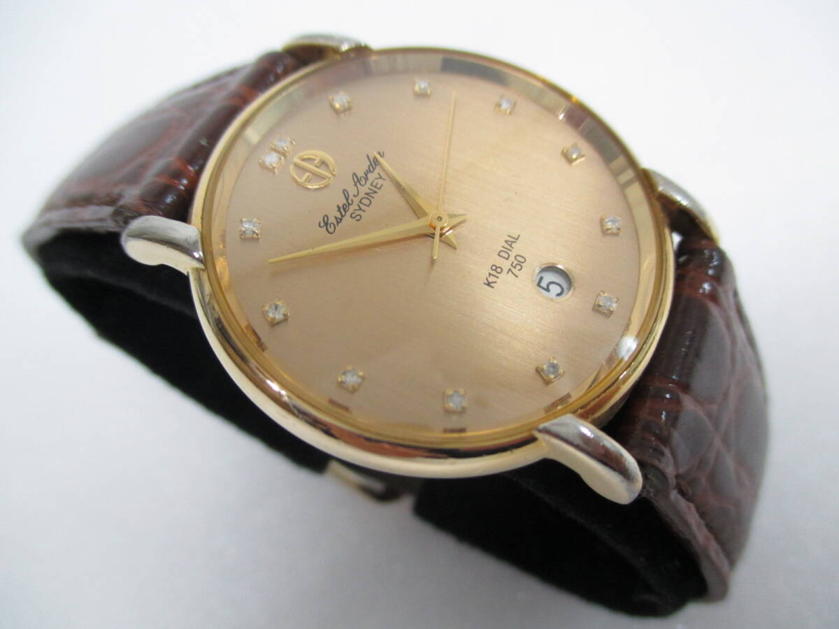 ☆【KH⑥-81】Estel Arden/エステルアーデン SYDNEY「E-18001/K18 DIAL 750」3針デイトQZ 13P 動作品☆拍卖
