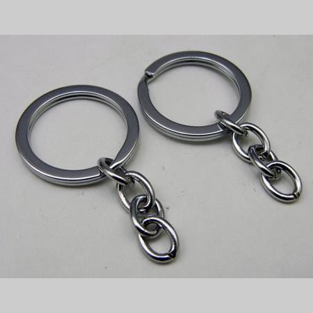 即決★キーリング★ニッケル★光沢チェーン付き★平線★外径25mm★50個★A4拍卖