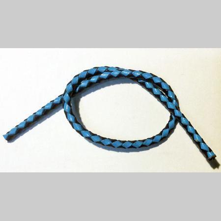 即決☆本革・編み紐☆4本丸編☆太3.0mm☆100cm☆コバ処理あり☆青&紺☆A1拍卖