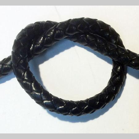 即決☆本革・編み紐☆6本丸編☆太5.0mm☆10cm☆コバ処理あり☆黒色☆A3拍卖