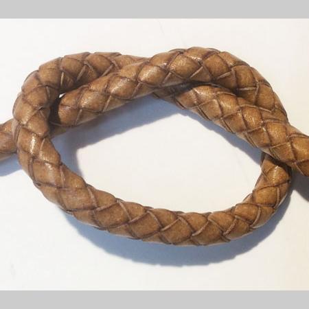 即決☆本革・編み紐☆6本丸編☆太5.0mm☆100cm☆コバ処理あり☆ヌメ色☆A3拍卖