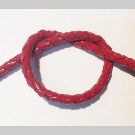 即決☆本革・編み紐☆4本丸編☆太4.0mm☆100cm☆コバ処理あり☆赤色☆A2拍卖