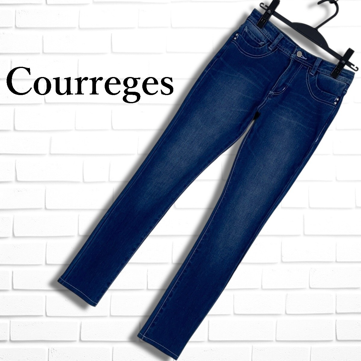 ◆美品◆ Courreges クレージュ ロゴ 刺繍 スキニー ジーンズ デニム パンツ レディース 36 ◆送料無料◆ 4235J□拍卖